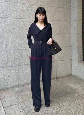 原厂独家！松本惠奈C1ane 海军翻领长袖显瘦直筒阔腿连体裤含腰带