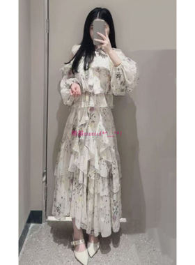 纯元贵牌！现货~S家 荷叶边压褶系带衬衫+高腰不规则半身裙两件套