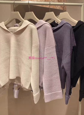 慵懒风美感！独家元S家 纯色海军领宽松套头针织衫毛衣