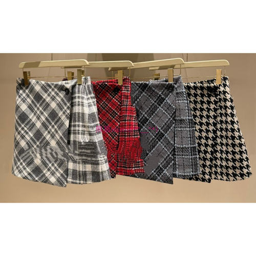 高腰百搭不规则格纹迷你半身裙