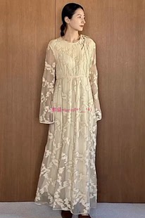 连衣裙14112 系带镂空提花透视长袖 5002 松本惠奈C1ane 纯圆独家