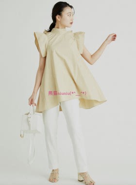 短袖款来袭！纯原Ce1f0rd 高领蝴蝶结绑带褶边纯色衬衫CWFT212071