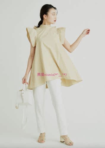 短袖款来袭！纯原Ce1f0rd 高领蝴蝶结绑带褶边纯色衬衫CWFT212071