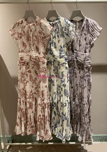 飛袖 溫柔飄逸款 獨(dú) 純圓S家 百褶印花抽繩系帶連衣裙