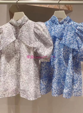 23年新色！独+纯圆S家 甜美泡泡袖蝴蝶结系带雪纺衬衫