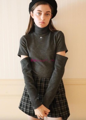 小高领套头纯色露肩针织毛衣衫