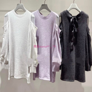 25年新版型！经典款再现！纯元S家 薄纱拼接露肩后系带针织连衣裙