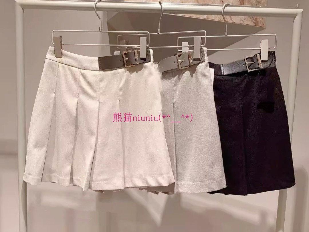 高腰减龄学院风短款侧腰带裙裤