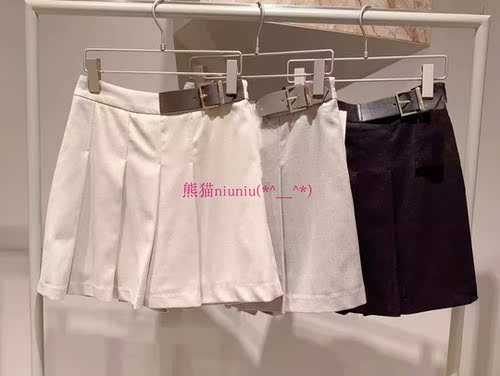 高腰减龄学院风短款侧腰带裙裤