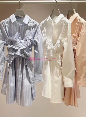 原厂独家！S家 系带抹胸吊带+木耳边衬衫连衣裙两件套