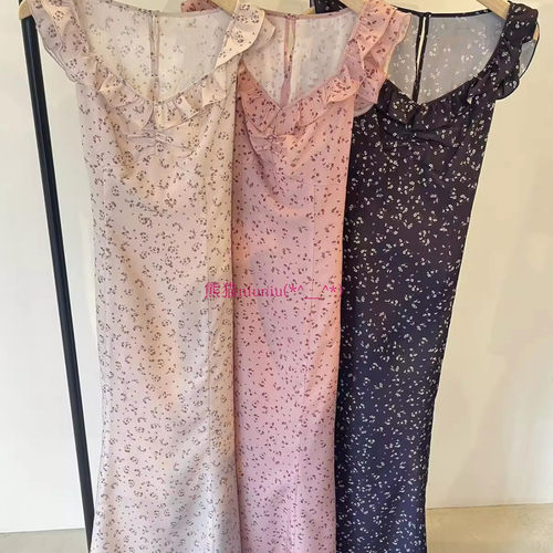 甜美气质款荷叶边无袖印花连衣裙