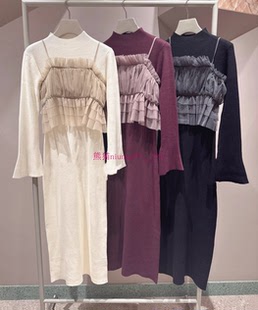 薄纱吊带 长袖 纯圆S家 现货发 针织连衣裙两件套 款