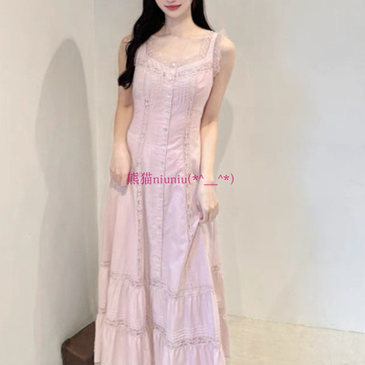 蕾丝花边拼接收腰显瘦吊带连衣裙