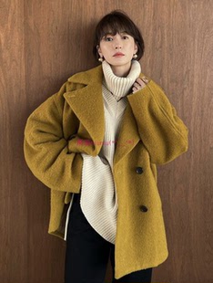 纯圆款推荐！松本惠奈 C1ane 复古双排扣翻领短款羊毛呢大衣外套