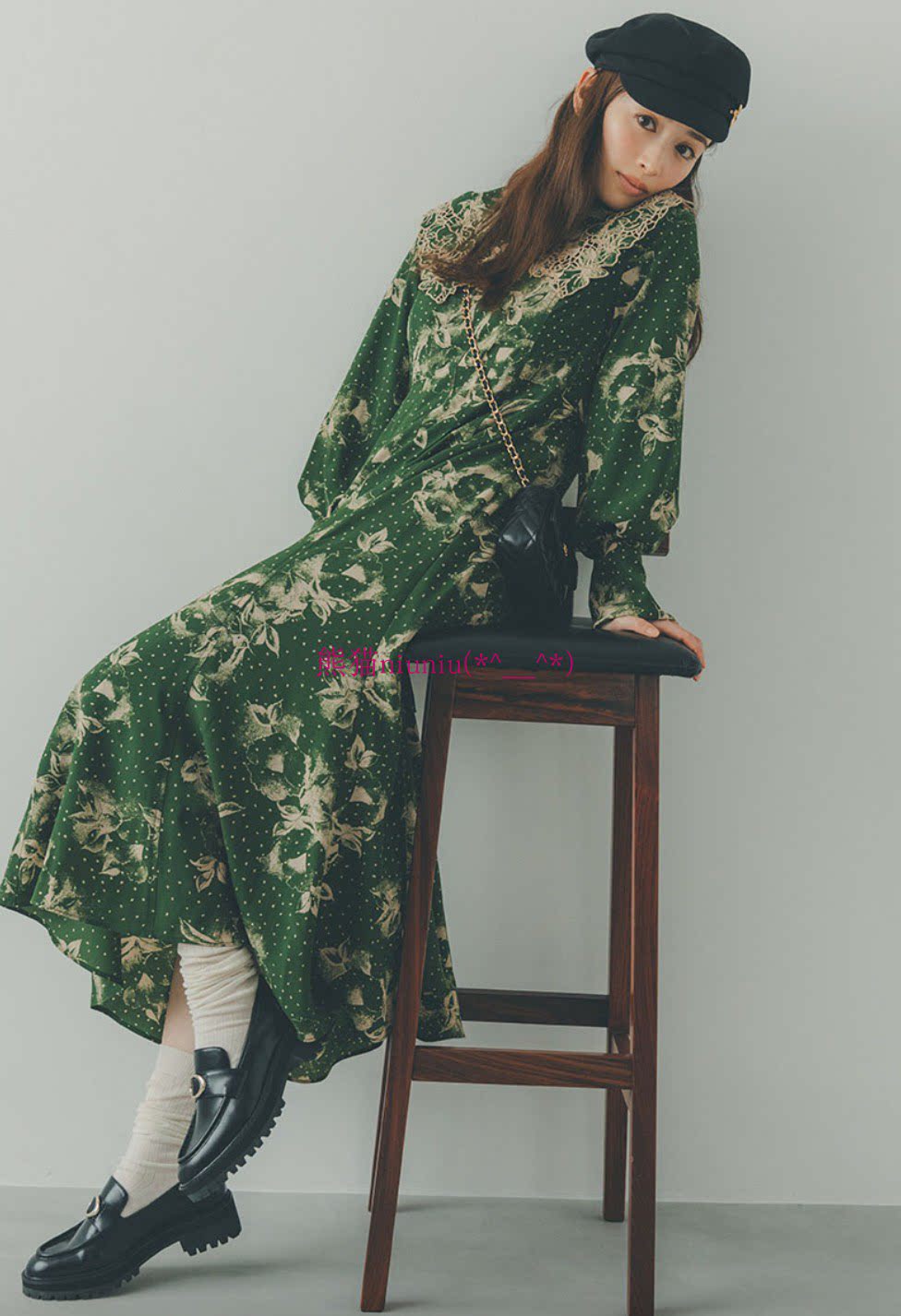 原厂D独家！优雅宫廷风~S家 蕾丝翻领刺绣款印花连衣裙