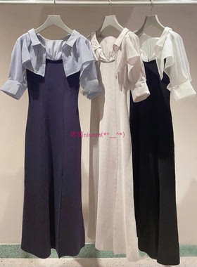 假两件式！纯圆S家 优雅荷叶边衬衫拼接针织开衩连衣裙