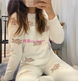 喜欢软绵绵的感觉~真元！GP家 毛绒小鲨鱼长袖长裤家居服睡衣套装