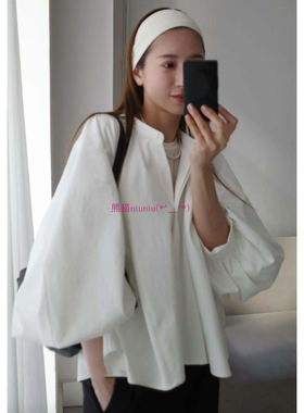 原厂出！松本惠奈C1ane 纯色宽松灯笼袖小立领衬衫上衣18122-4082