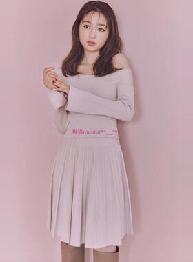 原厂追加！S家 附胸针一字肩针织衫+高腰半身裙套装