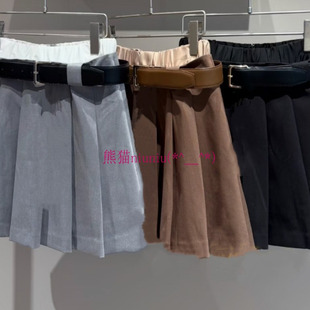 25年新款 百褶迷你短裙裤 纯元 纯色高腰腰带 现货S家 甜美学院风