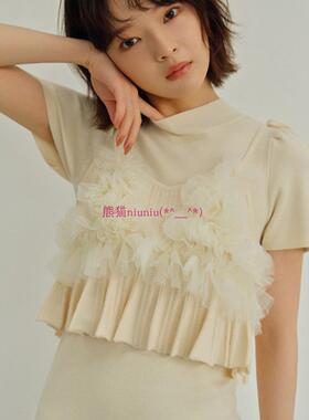 气质女人味！纯元LB家 薄纱吊带背心+荷叶边针织连衣裙