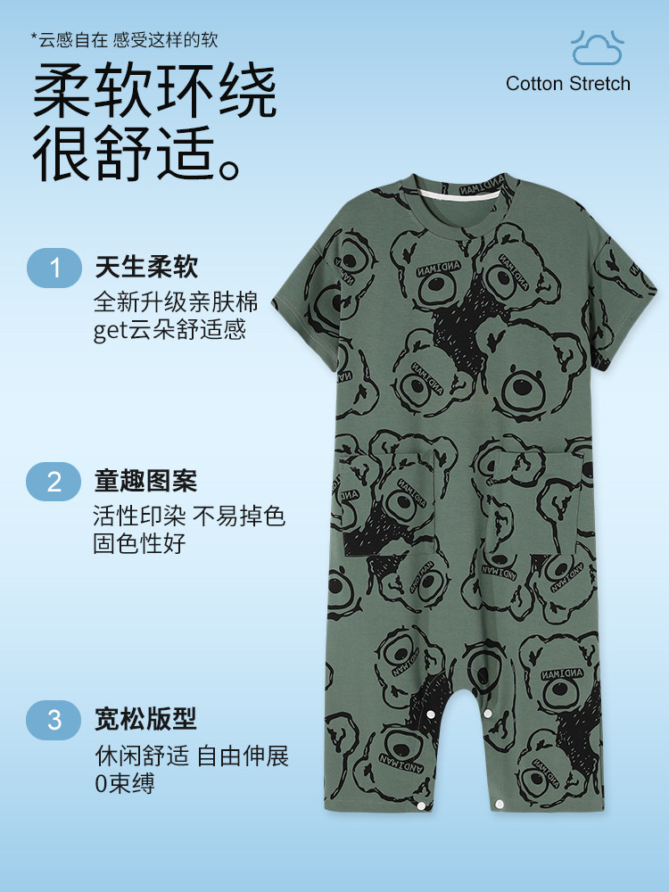 2024 MIDDLE AND LARGE CHILDRENS ONE-PIECE PAJAMAS SUMMER COTTON CUTE CARTOON THIN BOYS AIR-CONDITIONED CLOTHES KICK-PROOF LOUNGEWEAR