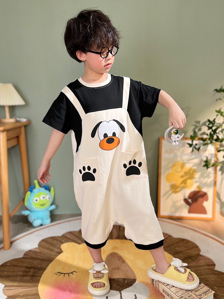 CHILDRENS ONE-PIECE PAJAMAS SUMMER THIN BOYS ONE-PIECE SLEEPING BAGS BABY MIDDLE AND LARGE CHILDREN COTTON GIRLS LOOSE LOUNGEWEAR