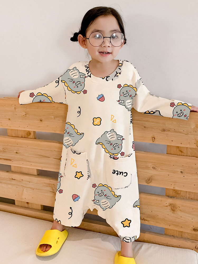 GIRLS PAJAMAS COTTON ONE PIECE DINOSAUR SLEEPING BAG BOYS BABY CHILDREN SPRING AND AUTUMN THIN WINTER BABY HOME CLOTHES