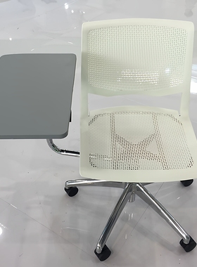 白色塑料靠背培训椅带写大字板带轮可旋转电脑椅多功能学生课桌椅