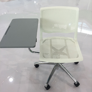 白色塑料靠背培训椅带写大字板带轮子可旋转电脑椅学生课桌椅 新款