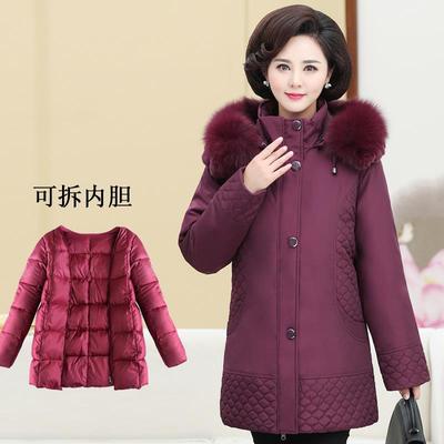 加厚中老年奶奶可拆卸内胆羽绒服女中长款大码妈妈活里活面外套冬