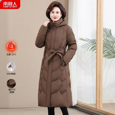 羽绒服女长款过膝束腰宽松大码2025新款气质中年妈妈加厚冬季外套