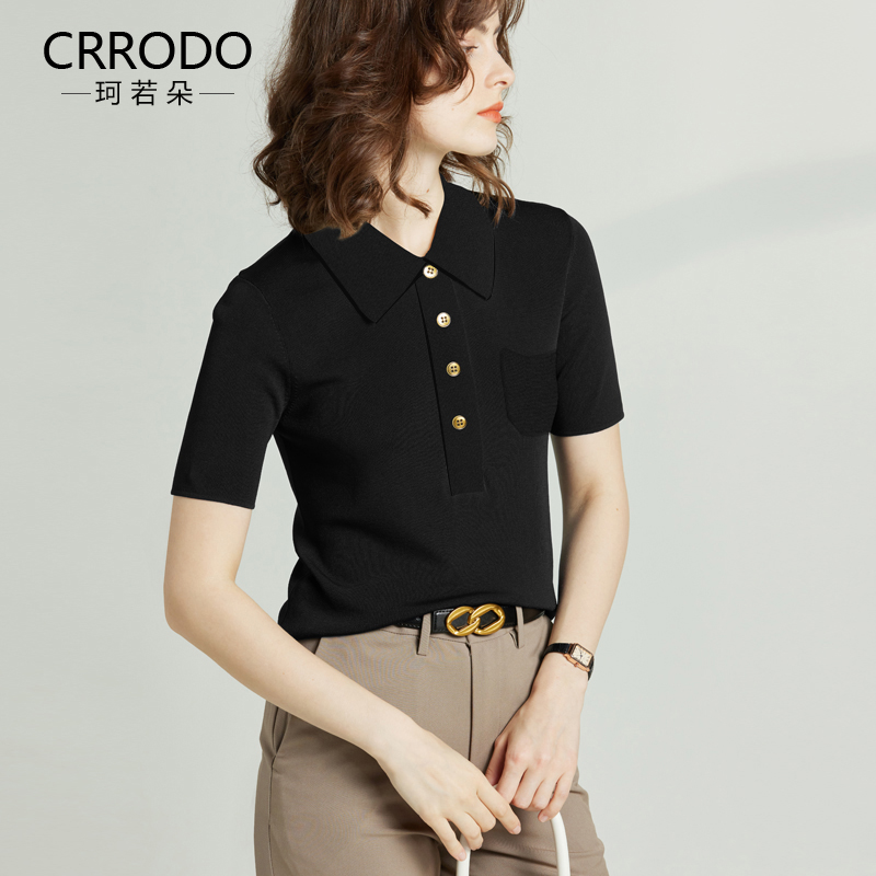 翻领冰丝短袖针织衫女薄T恤上衣