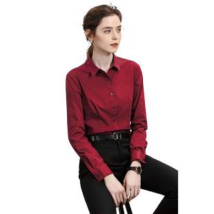 清仓女士衬衫长袖气质上衣职场春夏季新款红色工装秋季红衬衣女装