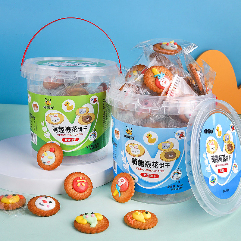 萌趣可爱造型卡通小熊兔子青蛙小鸭小圆饼曲奇桶装手工裱花饼干糖