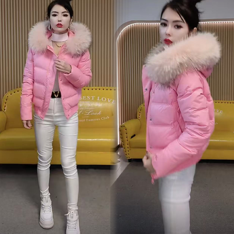 冬季羽绒服女2025新款韩版宽松百搭加厚时尚亮面大毛领短款外套