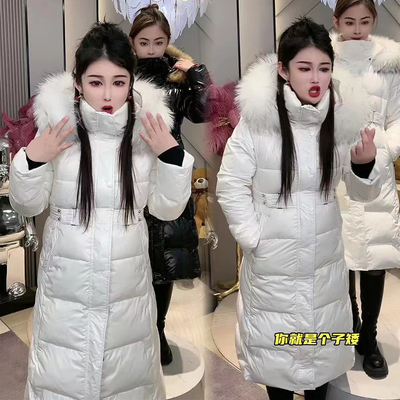 网红款收腰羽绒服女冬长款2025年女款新款长过膝时尚大毛领外套
