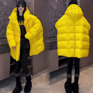 韩系高级感气质连帽2025羽绒服女冬季新款小个子中长款白鸭绒外套