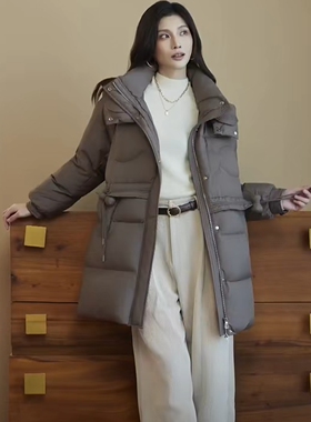 Yu贝尔正品亏清冬装上新高级感纯色连帽葫芦装饰中长加厚羽绒服女