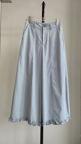 摇钱树正品清仓捡漏秋 夏装上新 蓝色高腰显瘦木耳边花苞阔腿裤女
