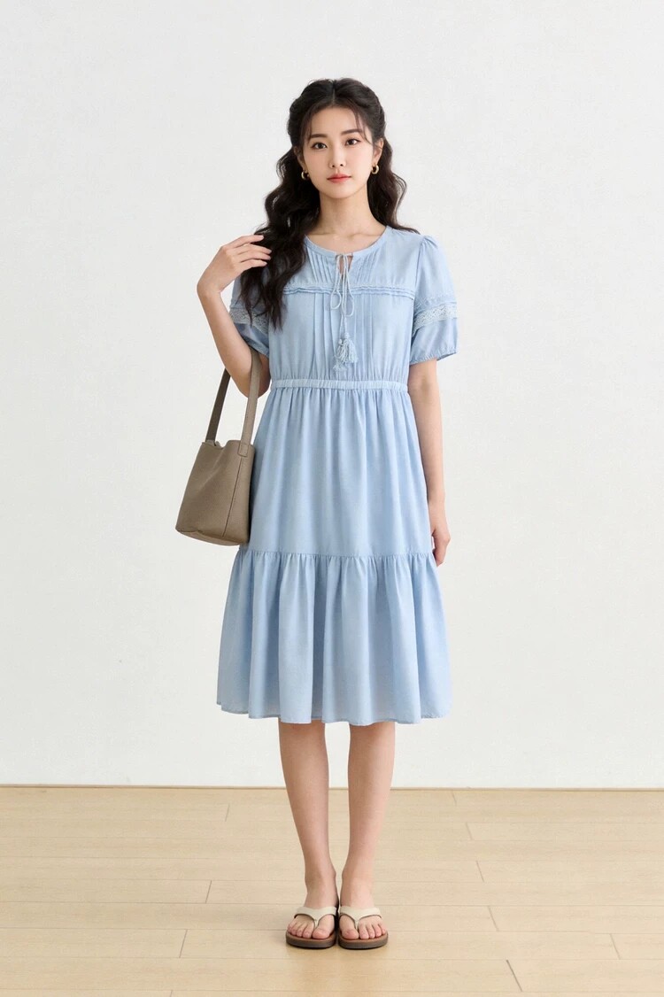 画梦羽正品亏清 夏装上新 温柔森系宽松遮肉减龄短袖连衣裙女