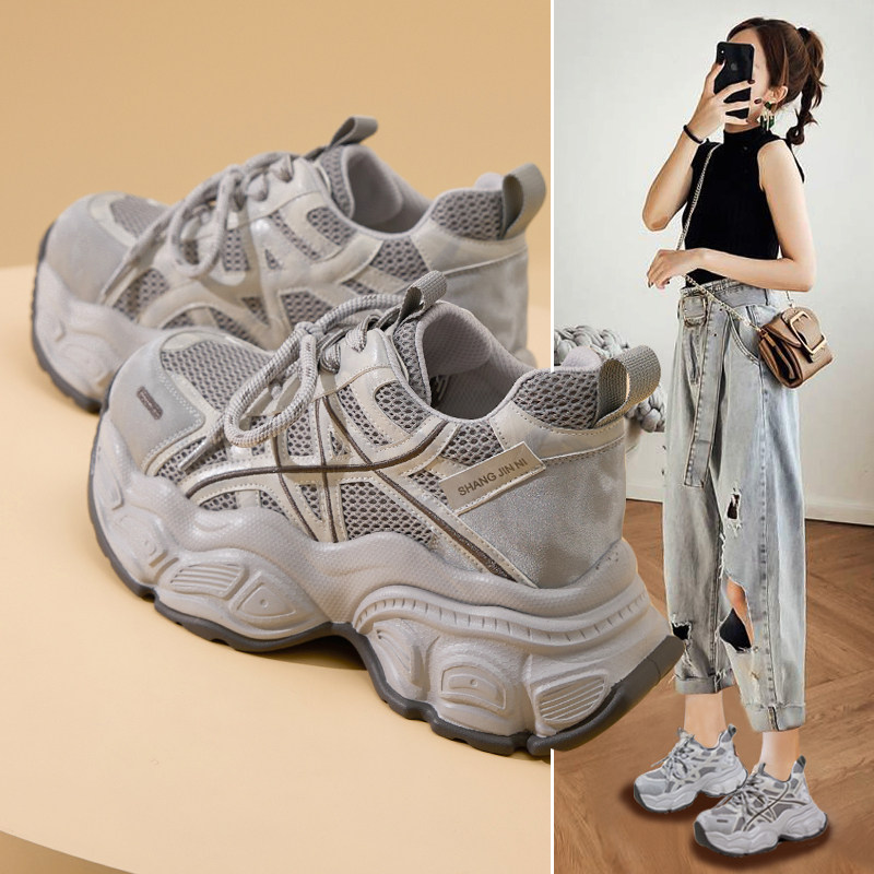 超洋气厚底老爹鞋女款2026春季新款透气复古运动10cm内增高休闲鞋