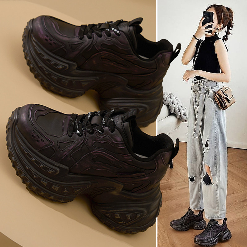 今年流行爆款女鞋复古做旧老爹鞋子女潮2025秋季休闲厚底增高10cm