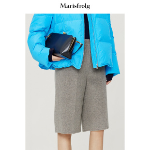 玛丝菲尔休闲裤 装 冬季 新款 羊毛直筒五分裤 烟灰色薄款 松弛裤