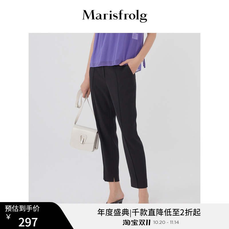 【商场同款】玛丝菲尔女装秋新款三醋纤黑色休闲裤