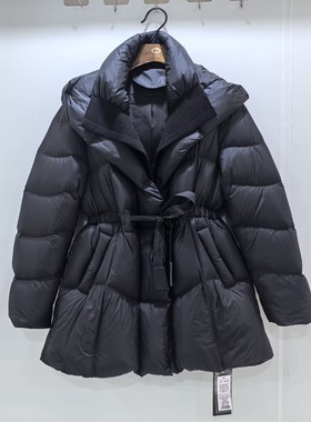 DDF-DY3917冬装2025女款休闲连帽翻领抽绳系带中长保暖鹅绒服外套