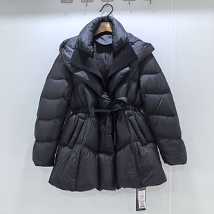 休闲连帽翻领抽绳系带中长保暖鹅绒服外套 2025女款 DDF DY3917冬装