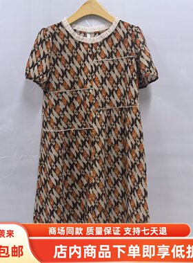 汇YXB136夏装2026女新款时尚休闲木耳边圆领印花减龄中长款连衣裙