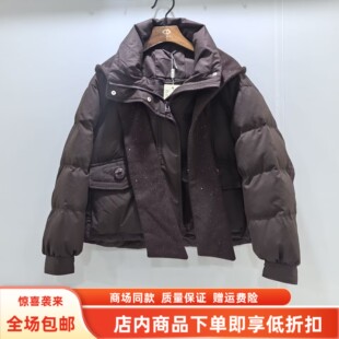 WOYY8811冬装2025女款时尚休闲带帽围巾款白鸭绒宽松羽绒服短外套