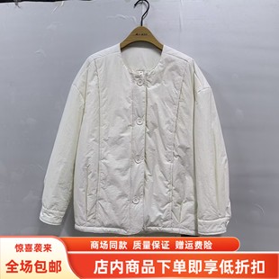 俏F25D516冬装2025女新款休闲简约圆领单排扣加棉宽松短棉服外套